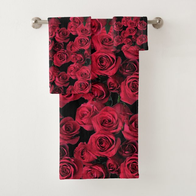 Rosen-Garten-Blumen-rotes Blumentuch-Set Badhandtuch Set (Insitu)