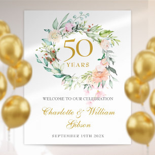 Rosen-Girlande 50. Jubiläums-Willkommensschild Poster
