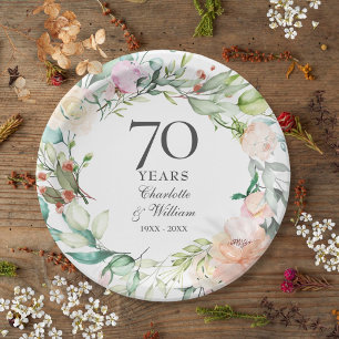 Rosen-Girlande Blumig 70. Hochzeitstag Pappteller