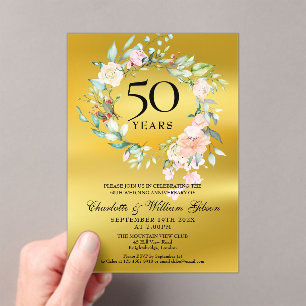 Rosen-Girlande Goldfolie 50. Hochzeitstag Acryleinladungen