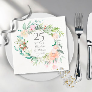 Rosen-Girlande zum 25. silbernen Hochzeitstag Serviette