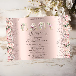 Rosen Glitter Konfetti Roségold Babyparty Einladung