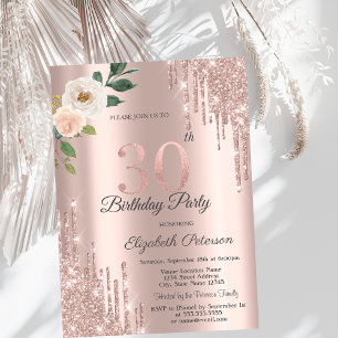 Rosen Glitter Tröpfchen Rosen Gold 30. Geburtstag Einladung