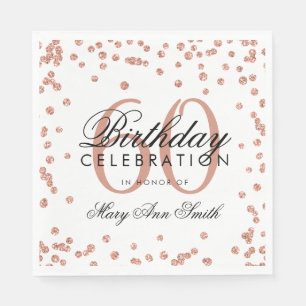 Rosen-Gold60. Geburtstags-Glitzerconfetti-Weiß Serviette