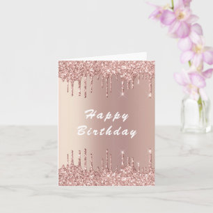 Rosen Gold Blush Glitzer Tropfen Geburtstagskarte Karte