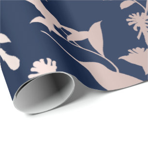 Rosen Gold Blush Hummingbird Blume Blaue Marine Geschenkpapier