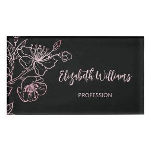 Rosen Gold Blush Pink Schwarze Blüte Namenschild