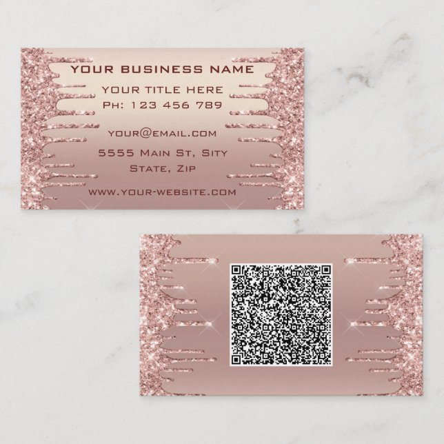 Rosen Gold Blush Tropfen QR Code Scan Business Car Visitenkarte (Vorne/Hinten)