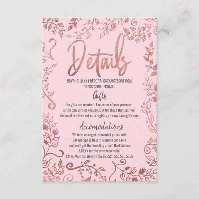 Rosen Gold Floral Glitzer Ombre Rosa Details Begleitkarte (Vorderseite)