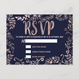 Rosen Gold Floral Navy Blue Brush Script UAWG Einladungspostkarte