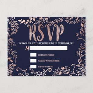 Rosen Gold Floral Navy Blue Brush Script UAWG Einladungspostkarte