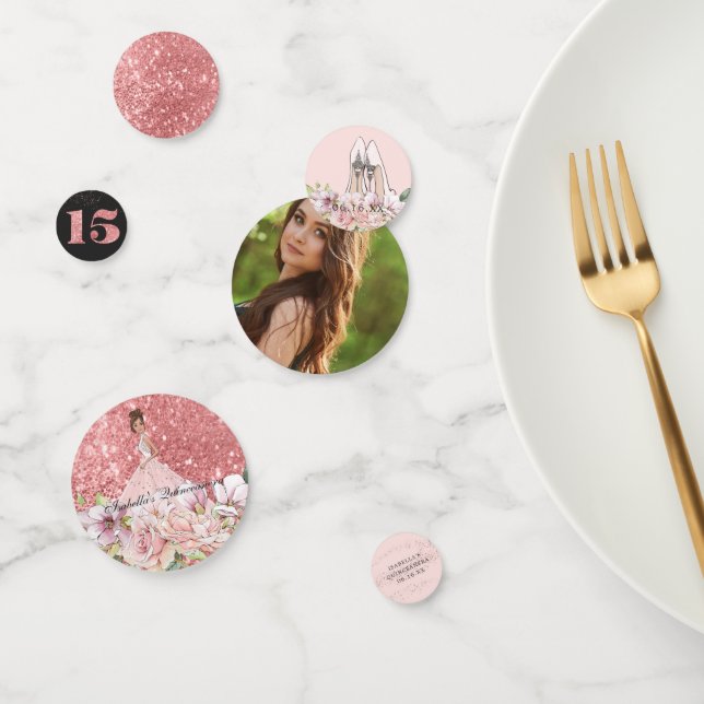 Rosen Gold Floral Personalisiert Quinceñera Party Konfetti (Gruppe)