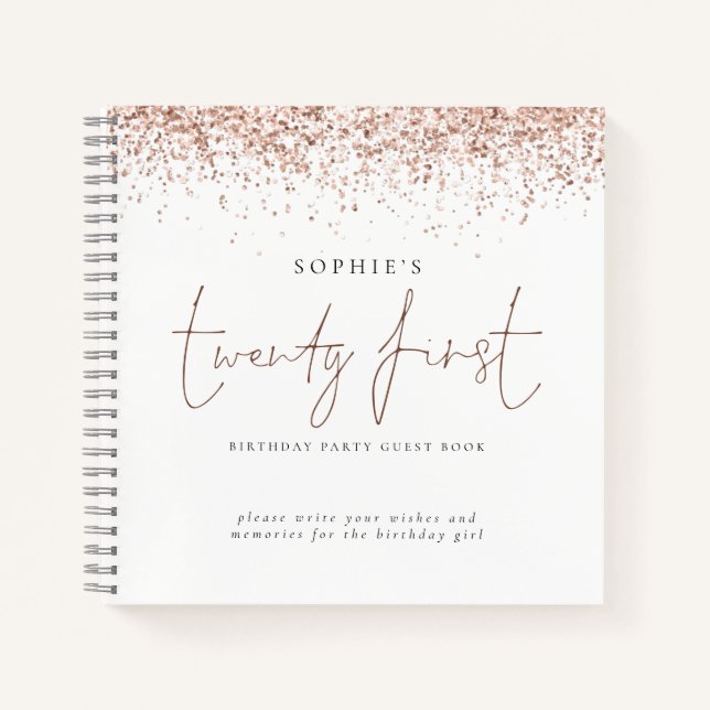 Rosen Gold Glitzer 21. Geburtstagskarte Notizbuch (Vorderseite)