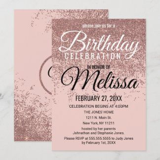 Rosen Gold Glitzer Glitzern Blush Pink Geburtstag Einladung