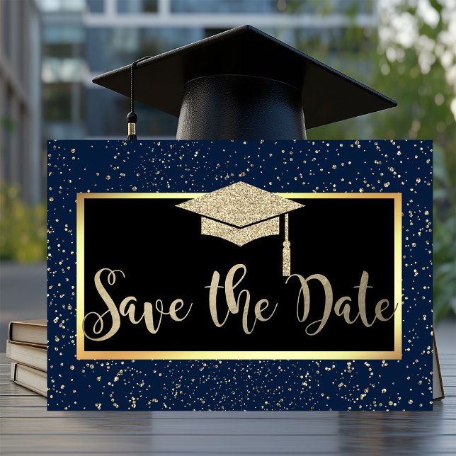 Rosen Gold Glitzer Navy Blue Grad Save the Date (Von Creator hochgeladen)