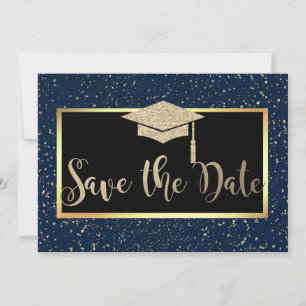 Rosen Gold Glitzer Navy Blue Grad Save the Date