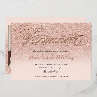 Rosen gold Glitzer ombre Drehbuch Rosa quinceañera Folieneinladung