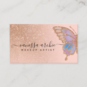 Rosen Gold Glitzer Rainbow Buttefly Logo Business Visitenkarte