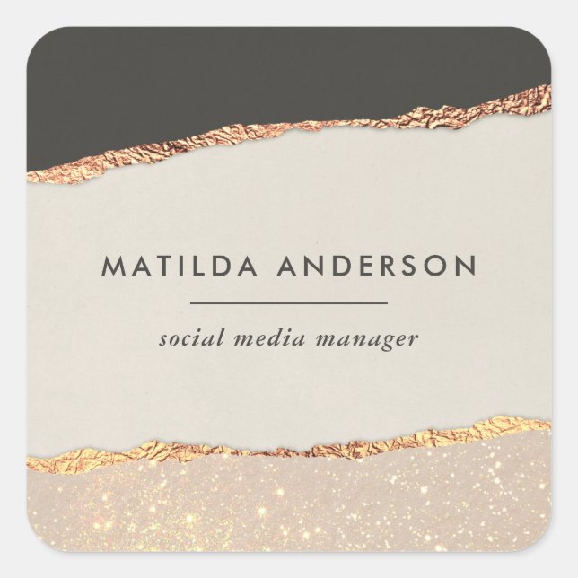 Rosen gold Glitzer Schwarz Rosa Moderne Quadratischer Aufkleber (Vorderseite)