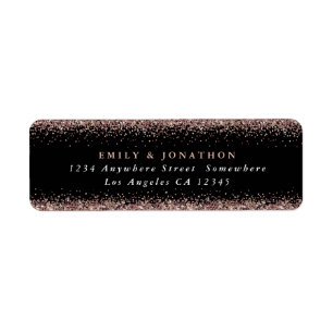 Rosen Gold Glitzer Script Schwarze Rückgabeadresse