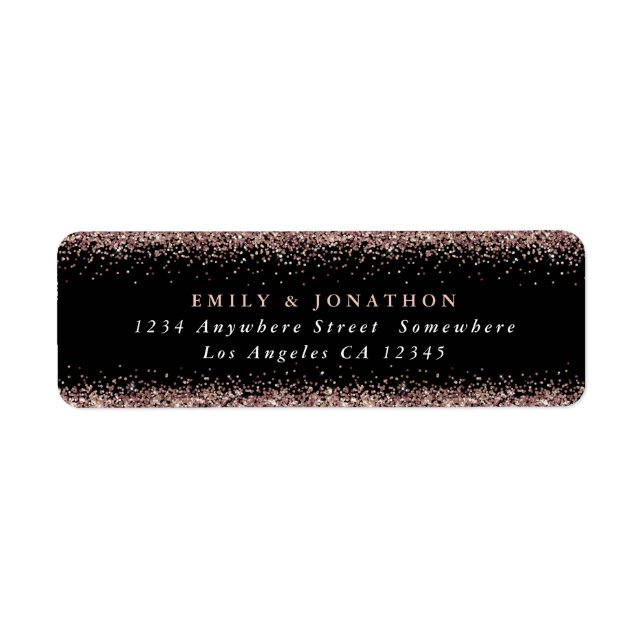 Rosen Gold Glitzer Script Schwarze Rückgabeadresse (Vorne)