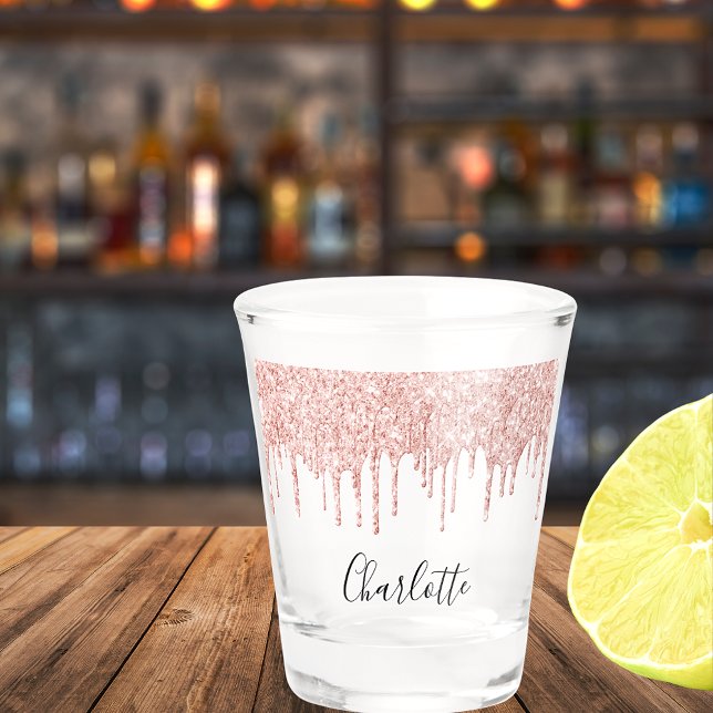 Rosen gold Glitzer Tropfen Namensskript Schnapsglas (Von Creator hochgeladen)