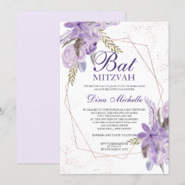 Rosen gold lila Blumenfarbe Bat Mitzvah Einladung