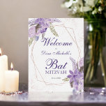 Rosen gold lila Blumenfarbe Bat Mitzvah Poster<br><div class="desc">Rose goldener geometrischer Rahmen und Glitzer Konfetti Typografie Bat Mitzvah Begrüßung mit handgemalten grünen Wasserfarben Zweige,  lila Lavendel-Blume,  perfekt für Frühling und Sommer .</div>