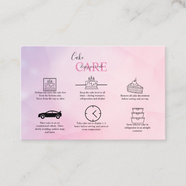 Rosen Gold Pink Glitzer Cake Care Business Card Visitenkarte (Vorderseite)