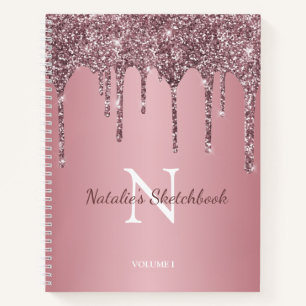 Rosen Gold Pink Glitzer Tropfen Monogram Sketchboo Notizbuch
