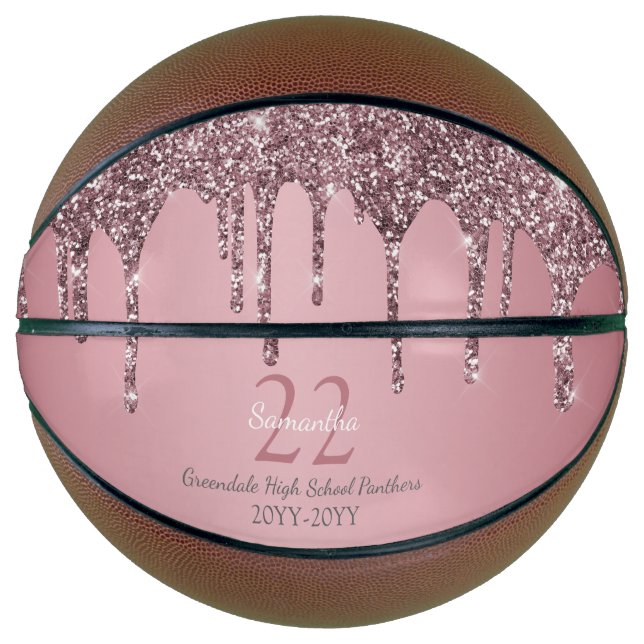 Rosen Gold Pink Glitzer Tropfen Name Team Number Y Basketball (Vorderseite)