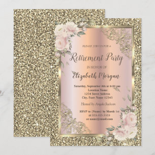 Rosen, Gold Rahmen, Roségold, Glitter-Ruhestand Einladung