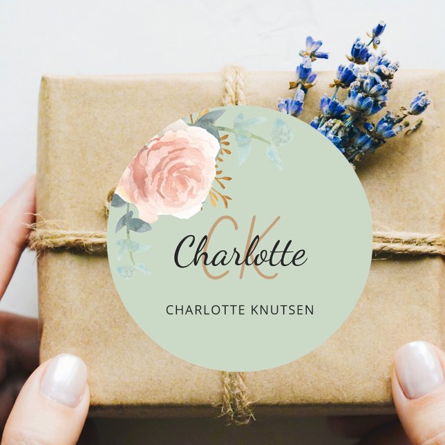 Rosen gold Rosa Blumengrün Danke Runder Aufkleber (Von Creator hochgeladen)