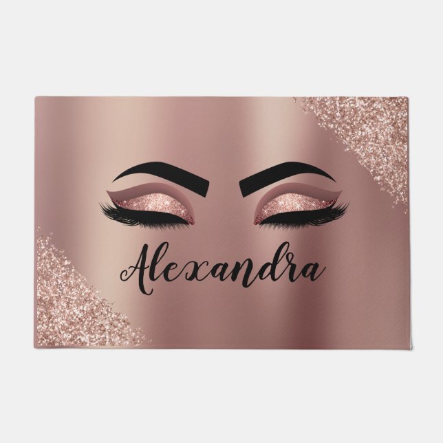 Rosen Gold Rosa Monogram Glitzer Eyelashes Fußmatte (Vorderseite)