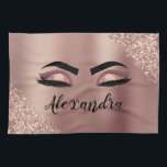 Rosen Gold Rosa Monogram Glitzer Eyelashes Geschirrtuch<br><div class="desc">Rose Gold - Rosa Imitate Foil Metallic Sparkle Glitzer gebürstete Metal Monogram Name and Initial Eyelashes (Lashes),  Eyelash Extensions and Eyes Kitchen Towel. Das Design macht den perfekten 16 Geburtstag,  Hochzeit,  Brautparty,  Jubiläum,  Babydusche oder Junggeselinnen-Abschied Geschenk für jemanden,  der einen trendigen coolen Stil sucht.</div>