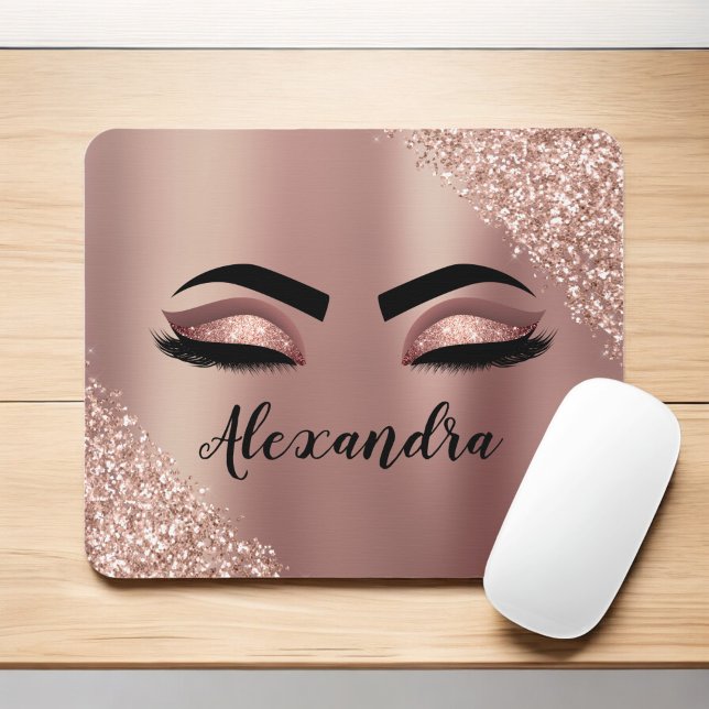 Rosen Gold Rosa Monogram Glitzer Eyelashes Mousepad (Von Creator hochgeladen)