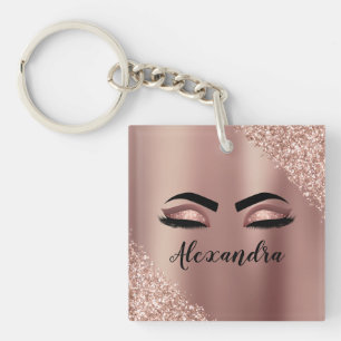 Rosen Gold Rosa Monogram Glitzer Eyelashes Schlüsselanhänger
