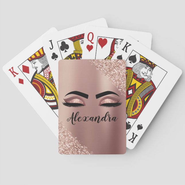 Rosen Gold Rosa Monogram Glitzer Eyelashes Spielkarten (Rückseite)