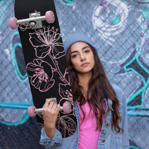 Rosen Gold Rosa Schwarze Blüten Kunst Skateboard