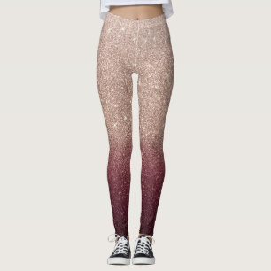Rosen-Gold-u. Burgunder-Glitzer Ombre modern Leggings