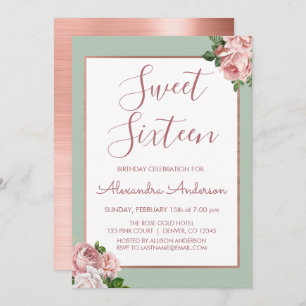 Rosen-Gold und weiser Blumen16. Einladung