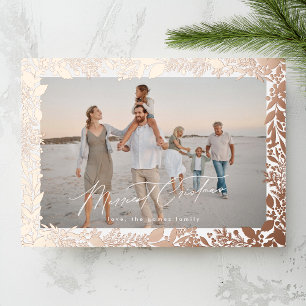 Rosen-Gold-Weihnachts-Botanik-Fotorahmen Folien Feiertagskarte