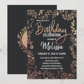 Rosen-GoldblumengoldGlitzer Ombre Geburtstag Einladung