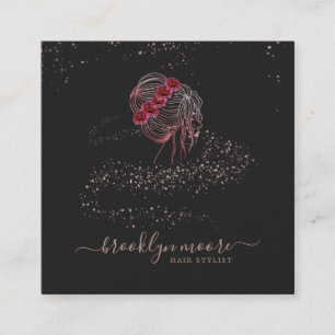 Rosen-Goldblumenlogo-Haar-Stylist   elegant Quadratische Visitenkarte