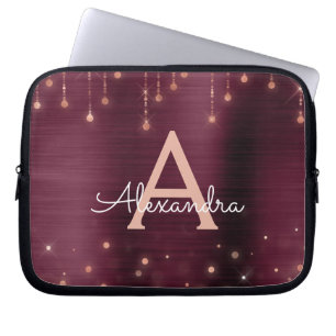 Rosen-Goldburgunder-Schnur-Licht-Schein-Monogramm Laptopschutzhülle