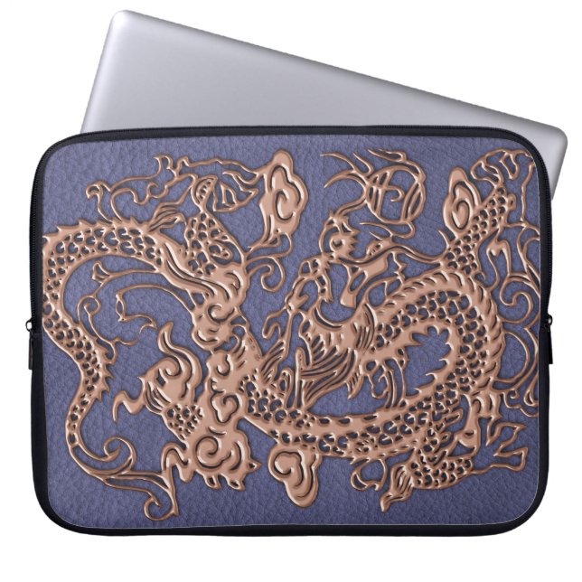 Rosen-Golddrache auf blauer Laptopschutzhülle (Vorderseite)