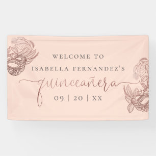 Rosen-Goldfolien-Maskerade Quinceañera Willkommen Banner