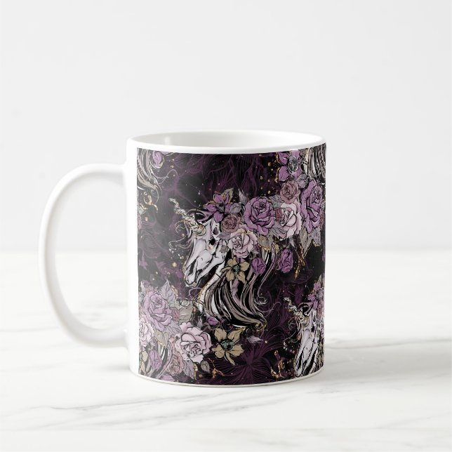 Rosen-GoldGlitter des Unicorn-Schädels lila Kaffeetasse (Links)