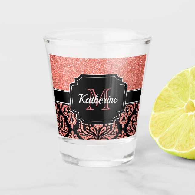 Rosen-GoldGlitzer-Damast Schnapsglas (Vorderseite)