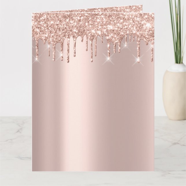 Rosen-GoldGlitzer-Funken-Tropfen-einfach Karte (Vorderseite)